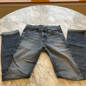 7 for all mankind light wash distressed stretch denim jeans, 28 x 30